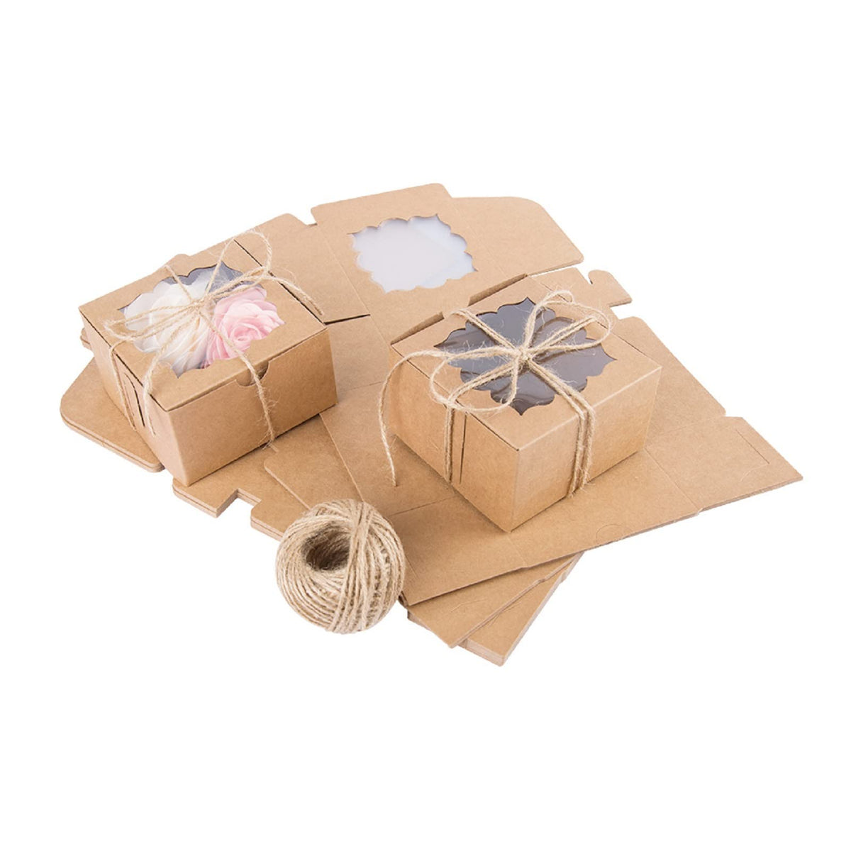 Yunko 50 Pack Cookie Boxes 4X4X2.5 Inches Bakery Boxes Dessert Boxes With Window For Chocolate Strawberries Muffins Donuts (Brow