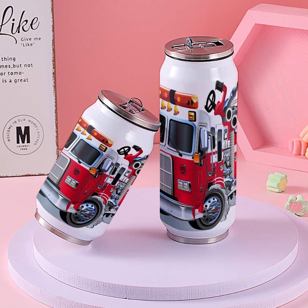 10Oz Stainless Steel Tumbler With Lid & Straw-Double Wall Vacuum Insulated Travel Mug,Cartoon Red Fire Truck Water Bottle Coffee