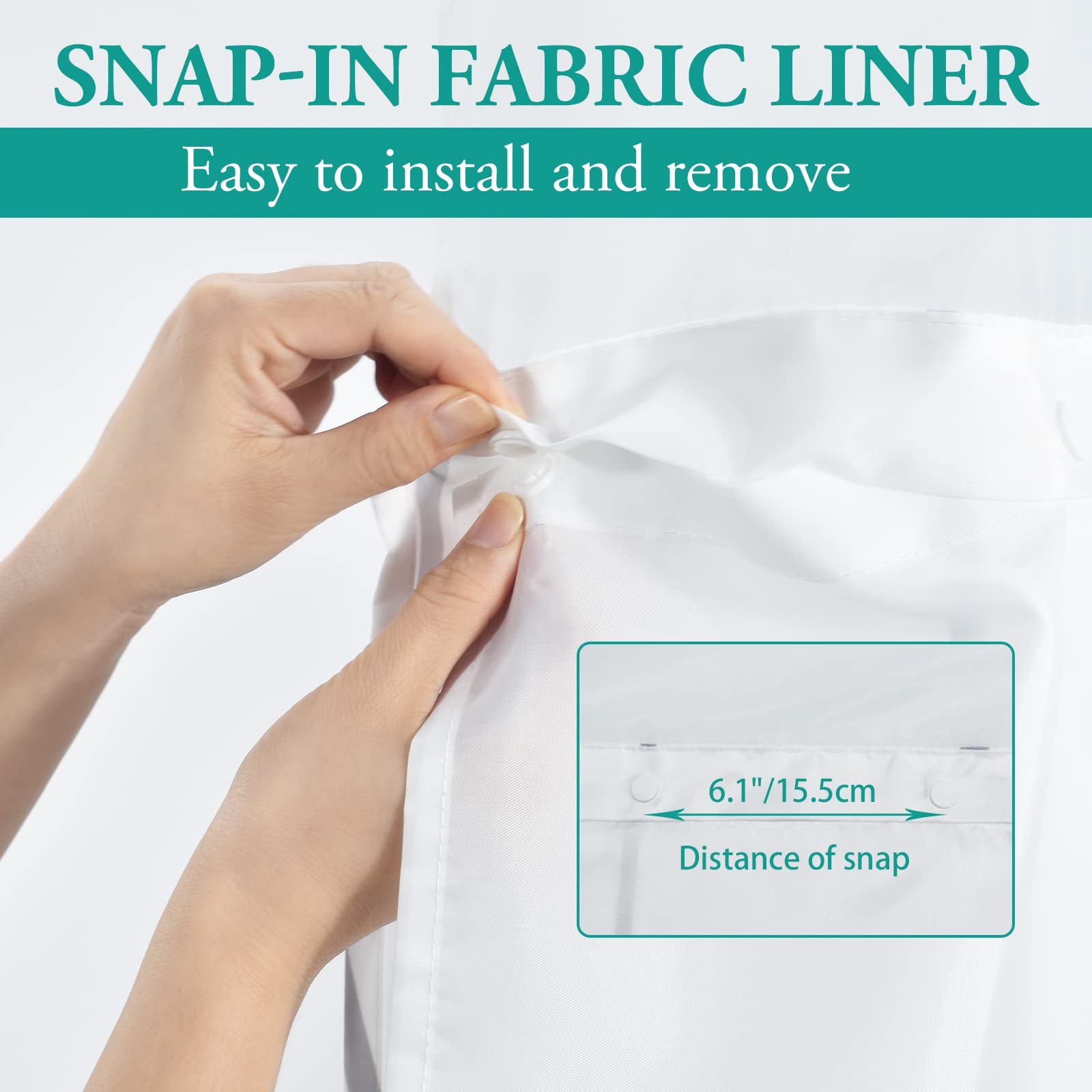 Lxbni No Hook Grey White Striped Long Shower Curtain With Snap In Fabric Liner Set - Hotel Shower Curtain And Liner Set With See