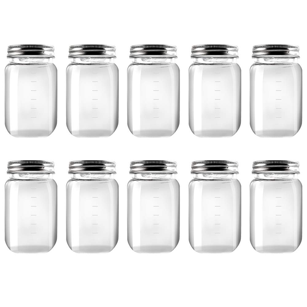 Novelinks 16 Ounce Clear Plastic Jars Containers With Screw On Lids - Refillable Round Empty Plastic Slime Storage Containers Fo