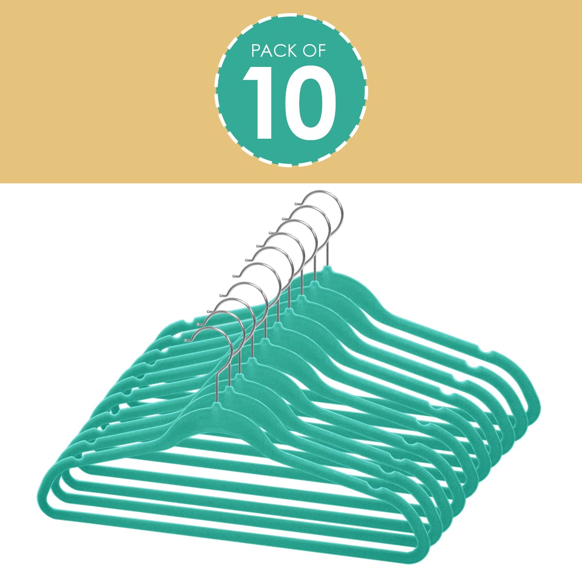 Home Basics Sunbeam Slip-Proof Snag-Free Ultra Slim Velvet Hanger With Rotating Steel Hook (Pack Of 10) (Turquoise)
