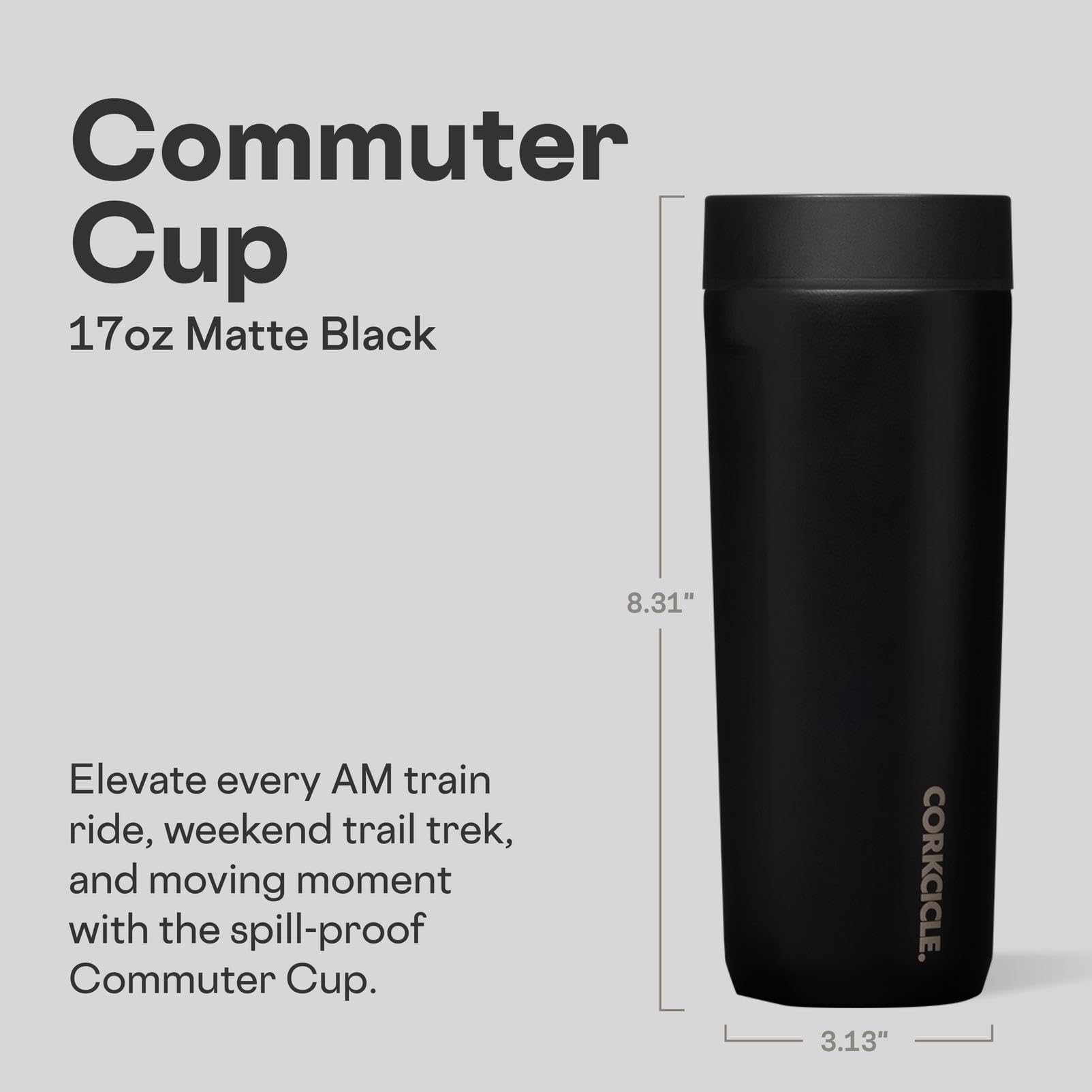 Corkcicle Commuter Cup Travel Mug - Insulated Coffee Mug with Lid - Keeps Drinks Cold 18 Hours - 360 Spill-Proof Sip Lid - Holid