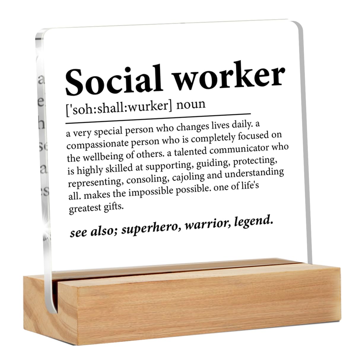Social Worker Gifts for Women Men, Funny Gifts for Social Workers, Social Worker Definition Clear Acrylic Desk Decorative Sign f