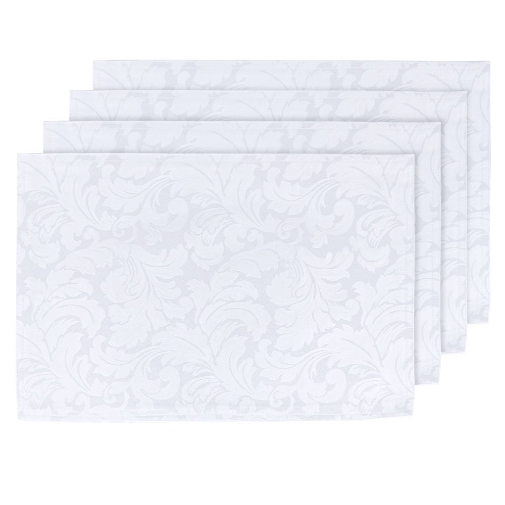 Colorbird Scroll Damask Jacquard Placemats Set Of 4, Heat Resistant Washable White Placemats For Dining Table, Microfiber Fabric
