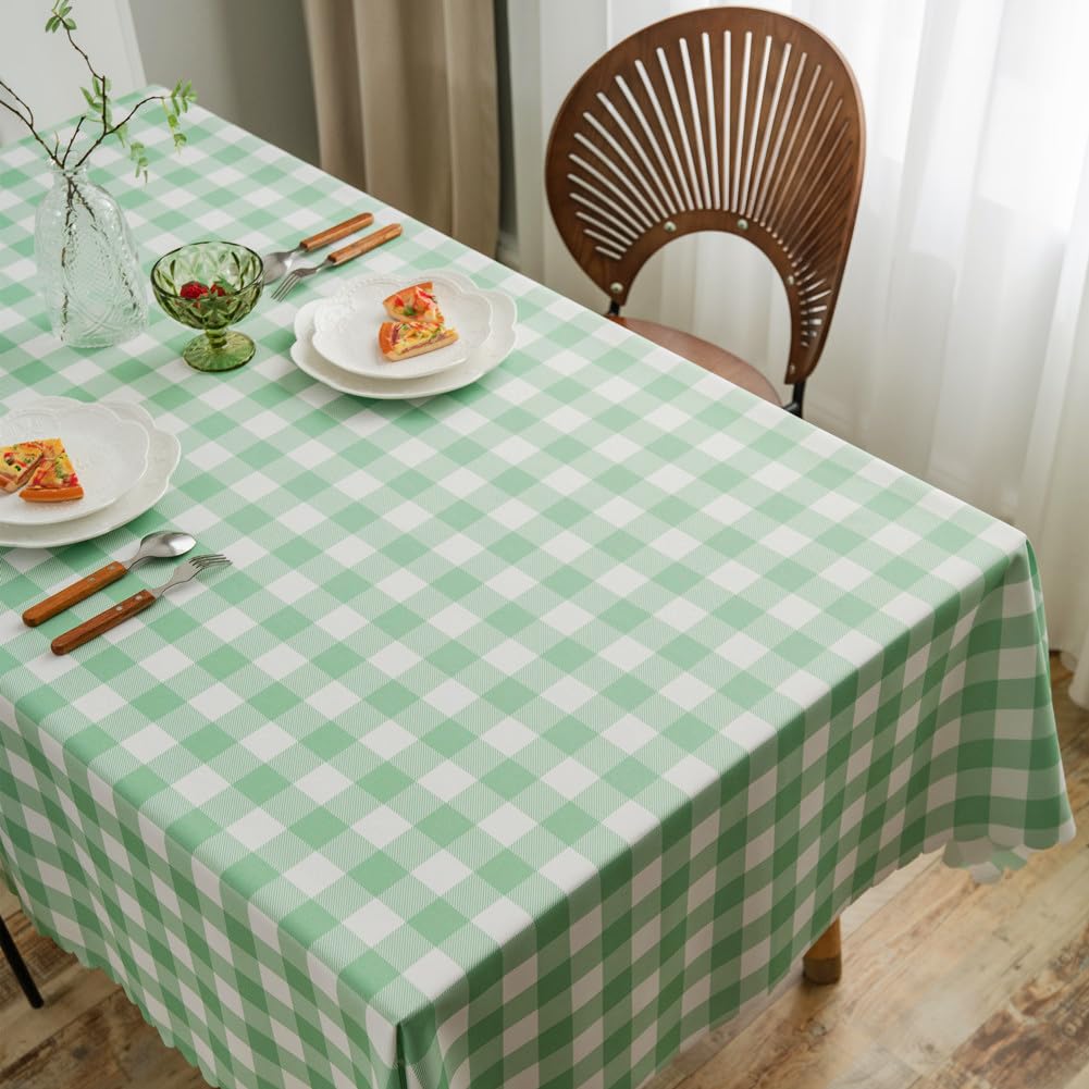 Mangata Casa Green Gingham Tablecloth For Rectangle Tables- Checkered Table Cloth Waterproof Kitchen & Table Linens-Polyester Bu