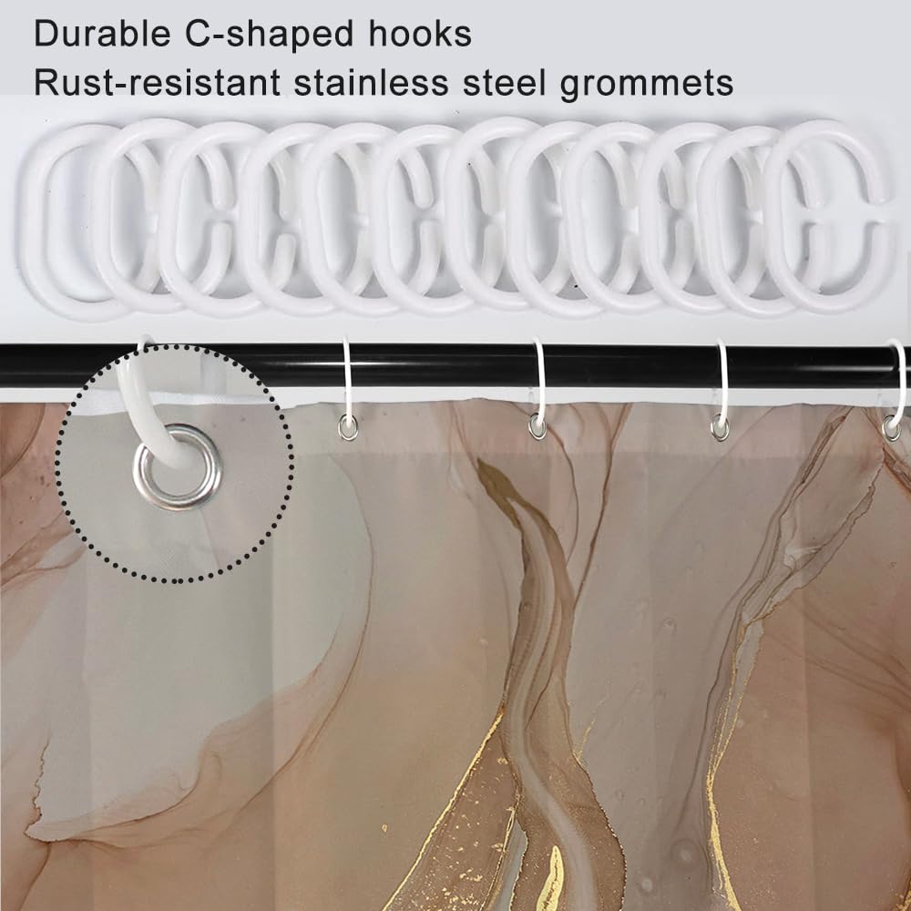 Ruelvth Stall Shower Curtain, Brown Marble Small Shower Curtain Grey And Tan Ink Texture Waterproof Fabric Rv Shower Curtain Set
