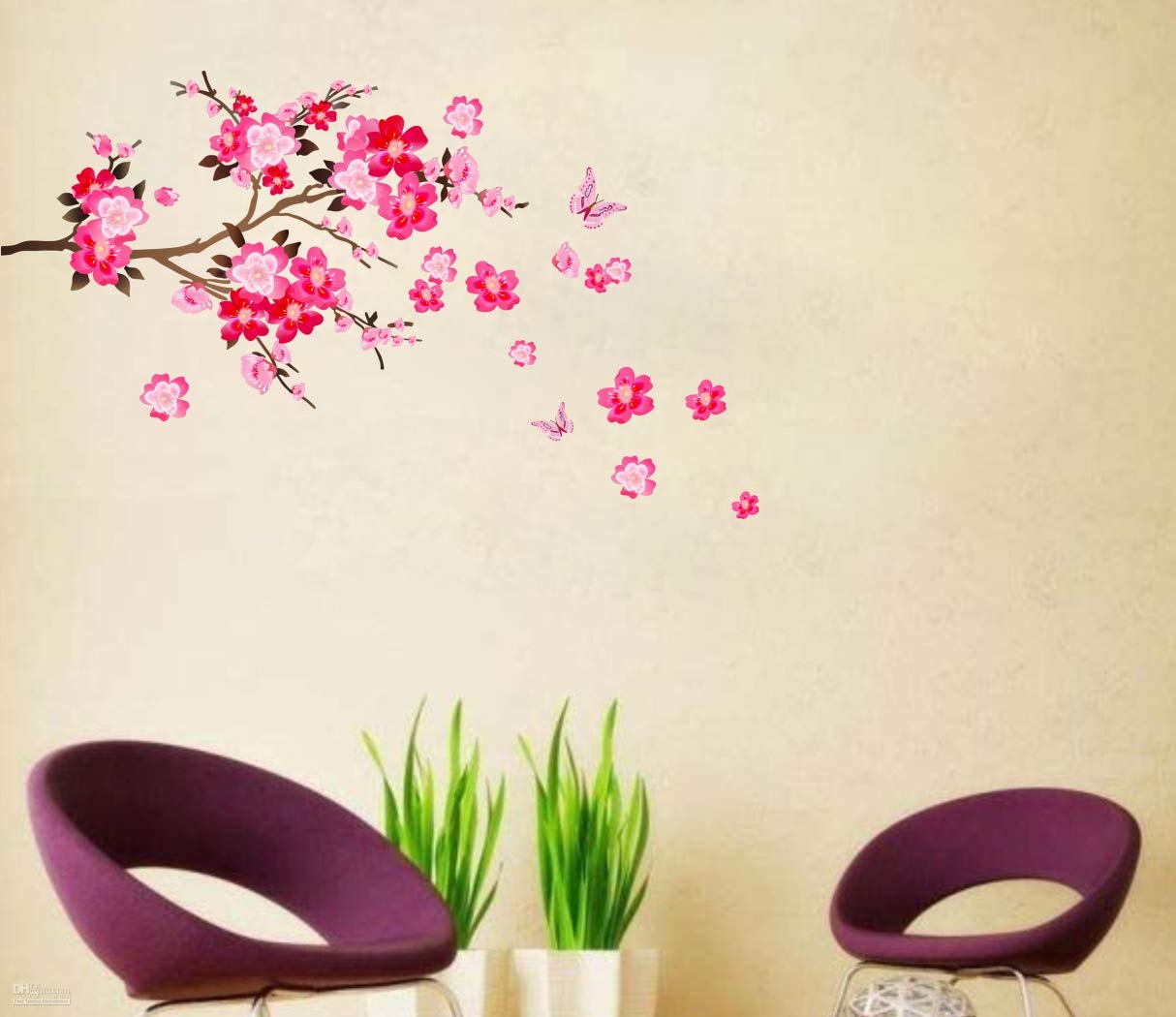 Sticker Studio Pink Floral Branch Wall Sticker and Decals Viny,Multicolour (58Cm X 48Cm)