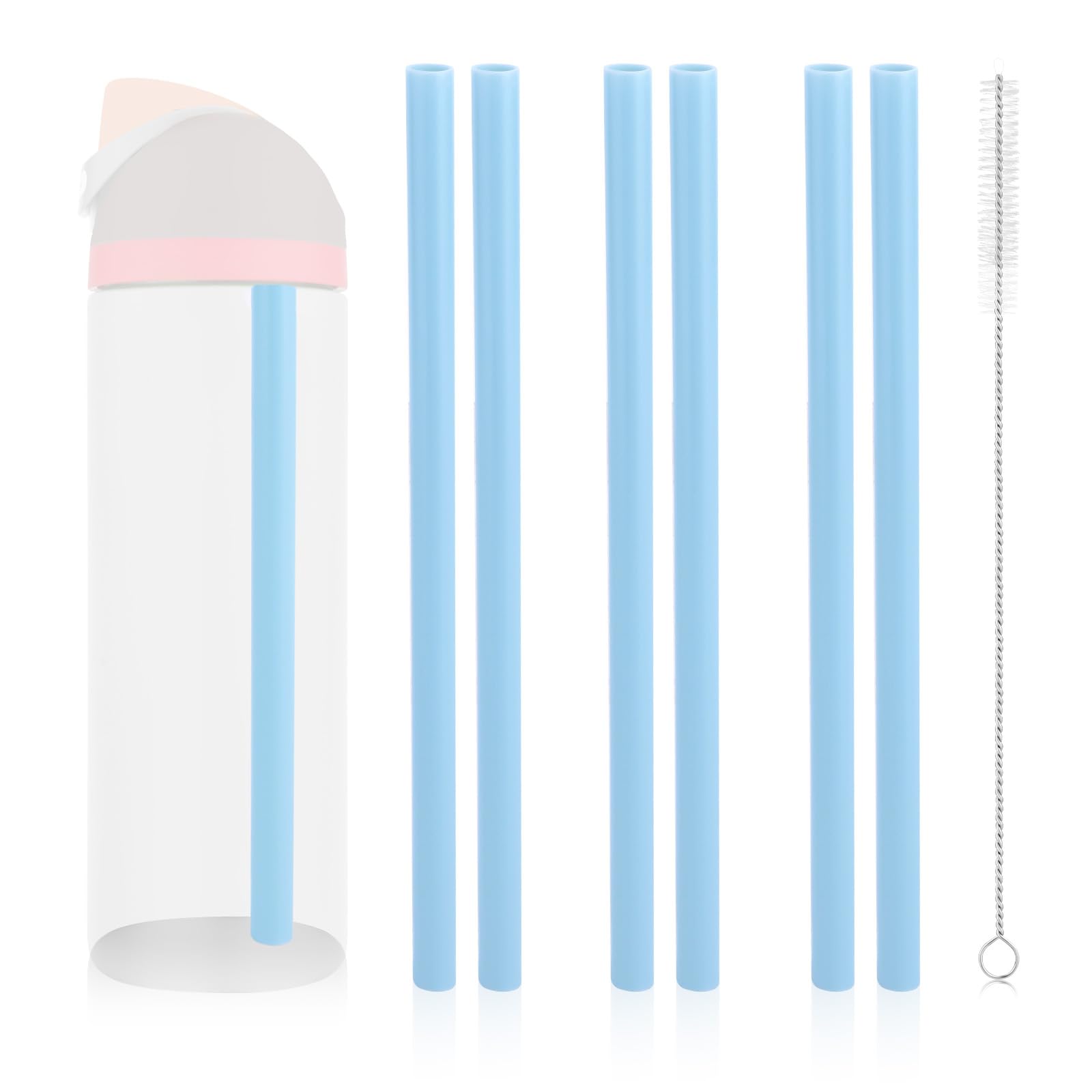 6pcs Replacement Straws for Owala Freesip 24/32oz, Reusable Plastic Straws with Cleaning Brush Tumbler Accessories Parts for Owa