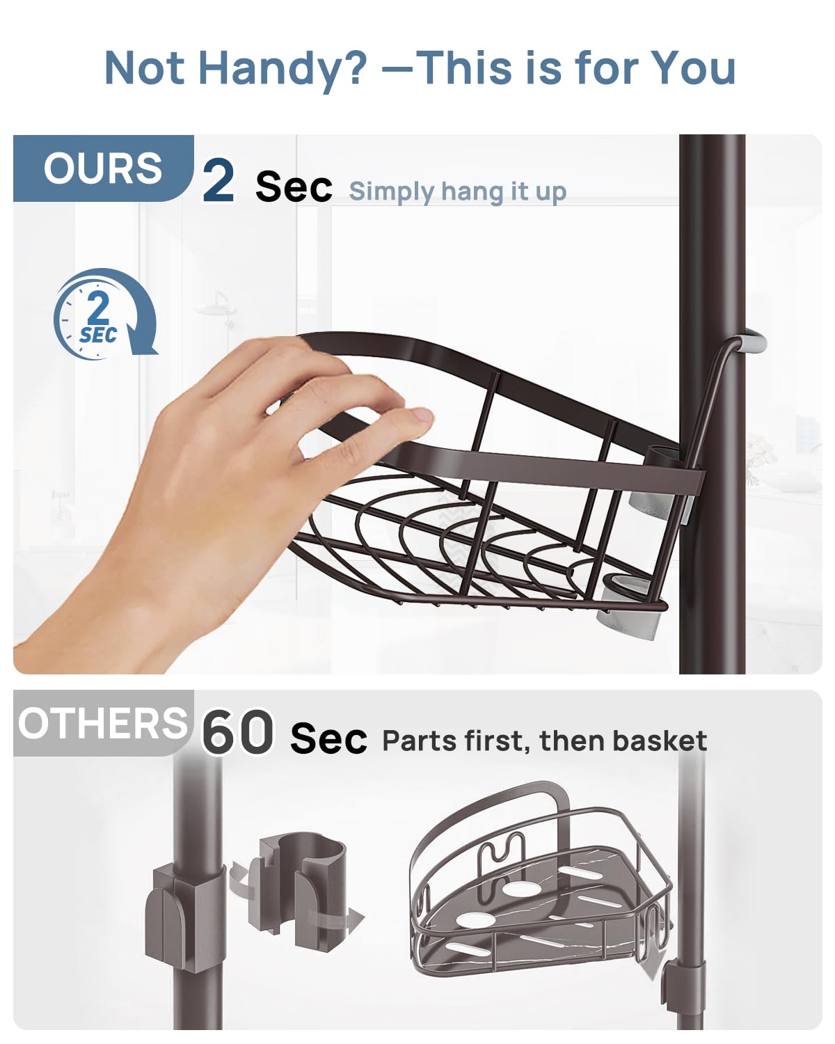 Seirione Rustproof Shower Corner Caddy Organizer For Bathroom,Tension Pole With 4 Baskets, For Bathtub Storage Rack,39.2 To 113