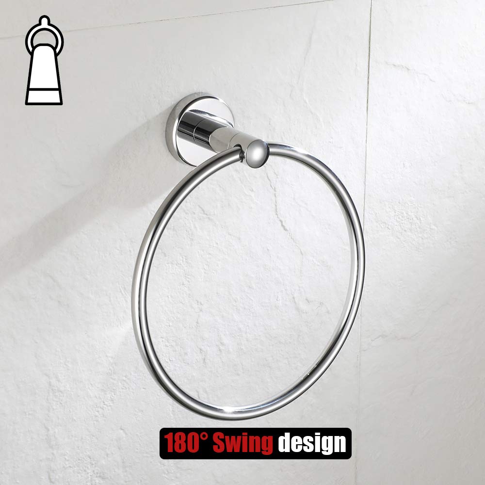 JQK Chrome Towel Ring  304 Stainless Steel Hand Towel Holder for Bathroom  Polished Finish Wall Mount  TR130-CH