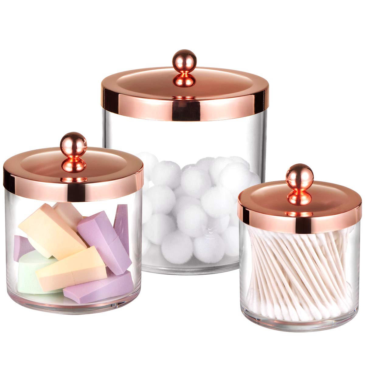 Premium Quality Apothecary Jars - Clear Plastic Storage Jars With Rust Proof Stainless Steel Lids - Bathroom Vanity Countertop S