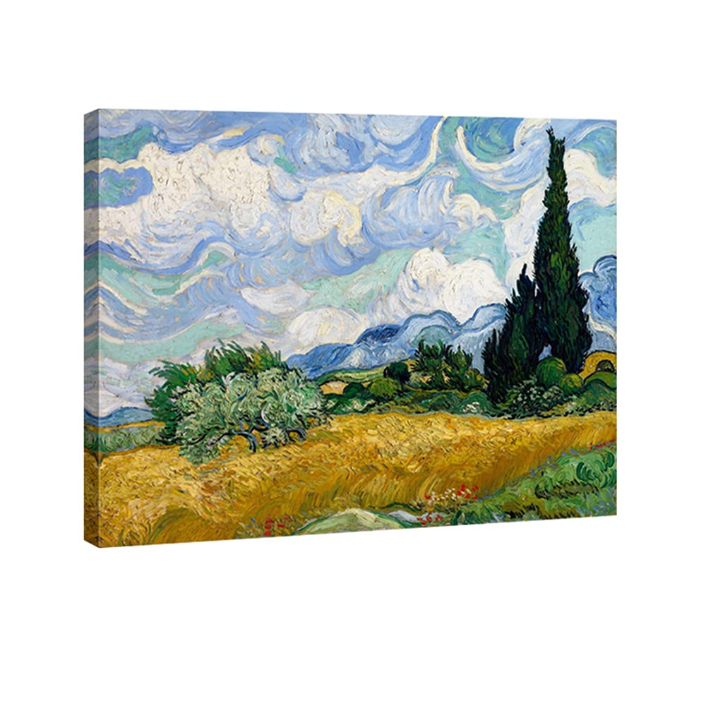 Wieco Art Wheat Field With Cypresses By Van Gogh Classic Oil Paintings Reproduction Modern Framed Landscape Giclee Canvas Prints