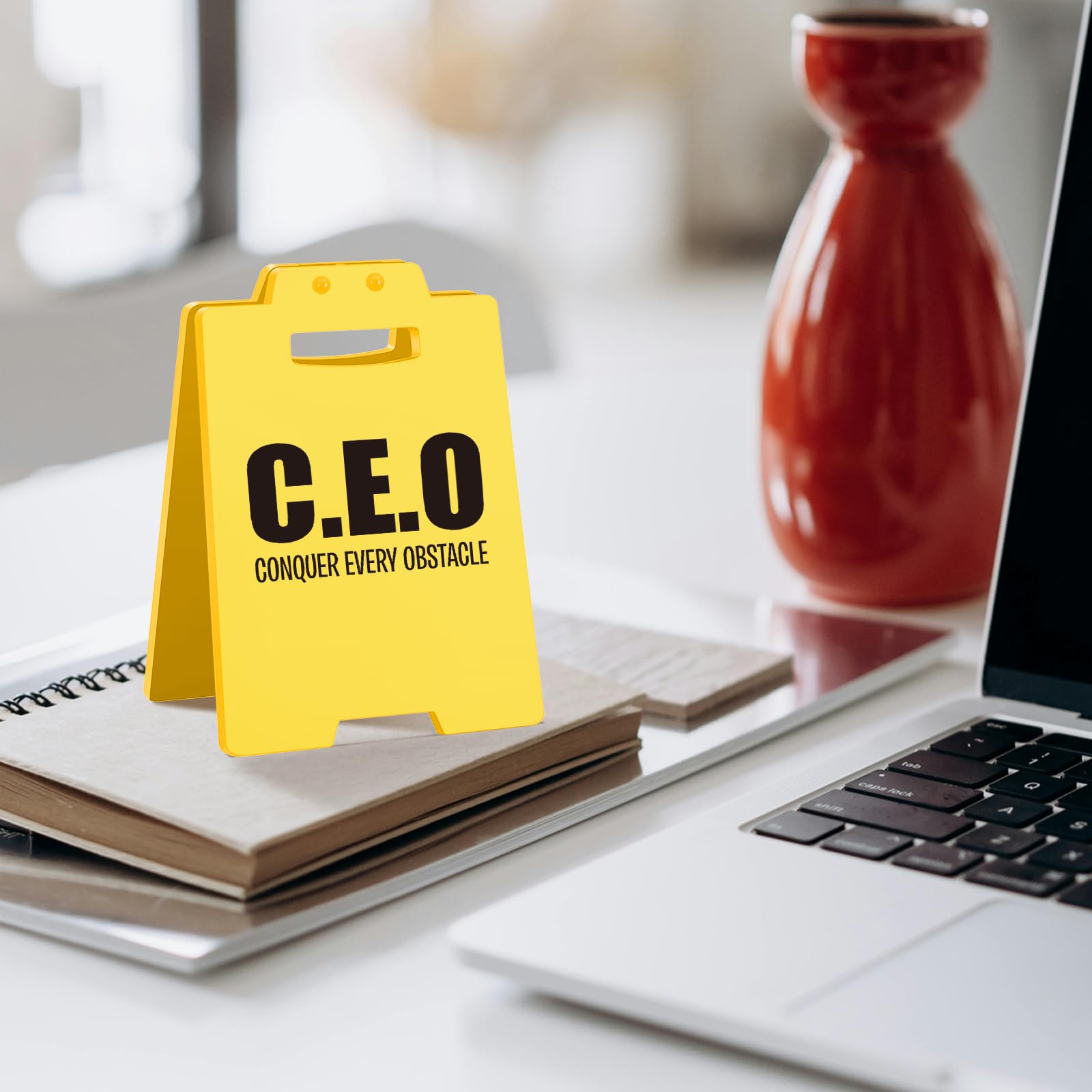 Motivational Desk Sign - Funny Gifts for Coworkers, Leaders, Bosses, and Friends, Positive Affirmation Sign for Work | Conquer E