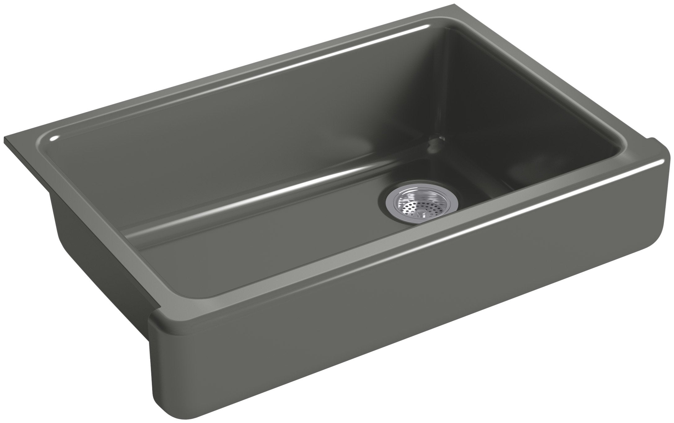 KOHLER K-5826-58 Whitehaven Farmhouse Self-Trimming Undermount Single-Bowl Sink with Short Apron, Thunder Grey 33 Inch