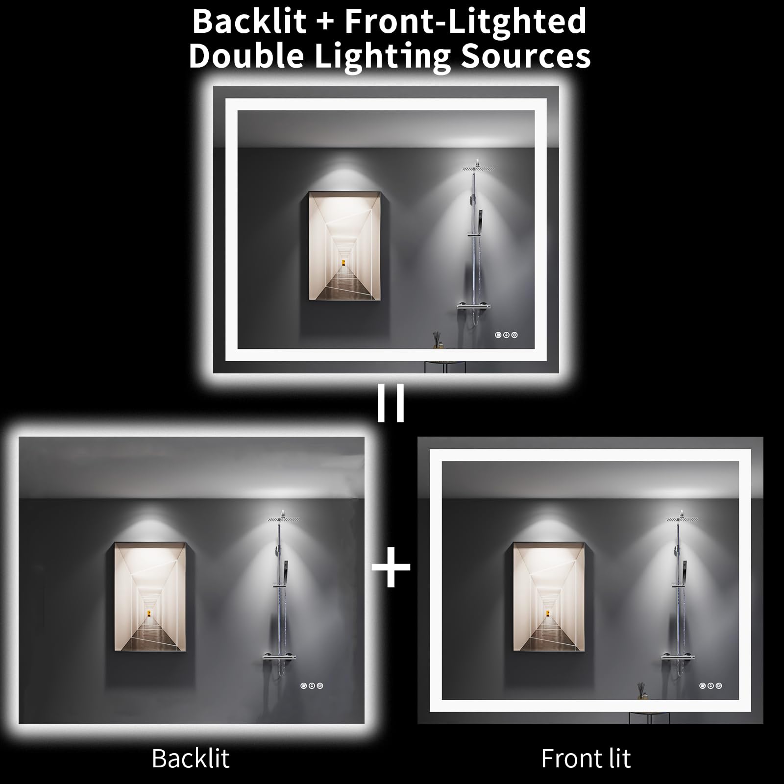 Loaao 48''X40'' Led Bathroom Mirror With Lights, Anti-Fog, Dimmable, Backlit + Front Lit, Lighted Bathroom Vanity Mirror For Wal