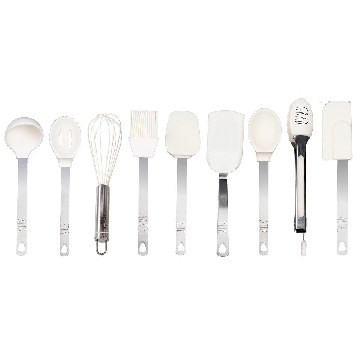 Rae Dunn Everyday Collection 9 Piece Mini Kitchen Utensil Set- Stainless Steel And Silicone Kitchen Tools- (White)
