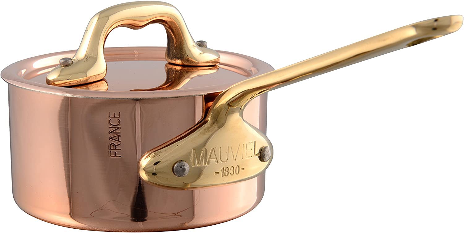 Mauviel MMinis Polished Copper & Stainless Steel Sauce Pan With Lid, And Brass Handle, 3.5-in, Made in France