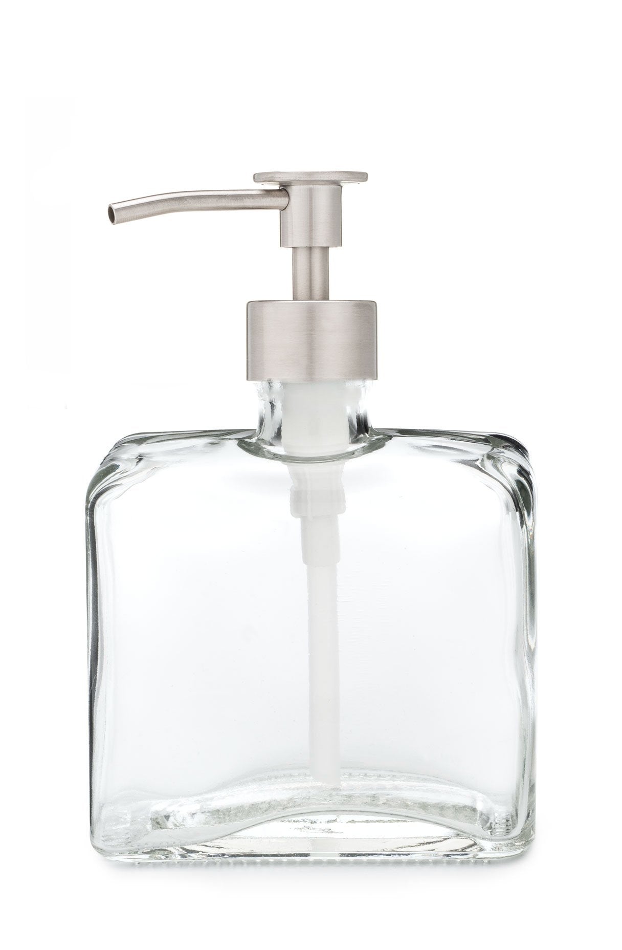 Rail19 Urban Square Recycled Glass Soap Dispenser with Metal Pump, 8.5oz (Luxe Stainless)