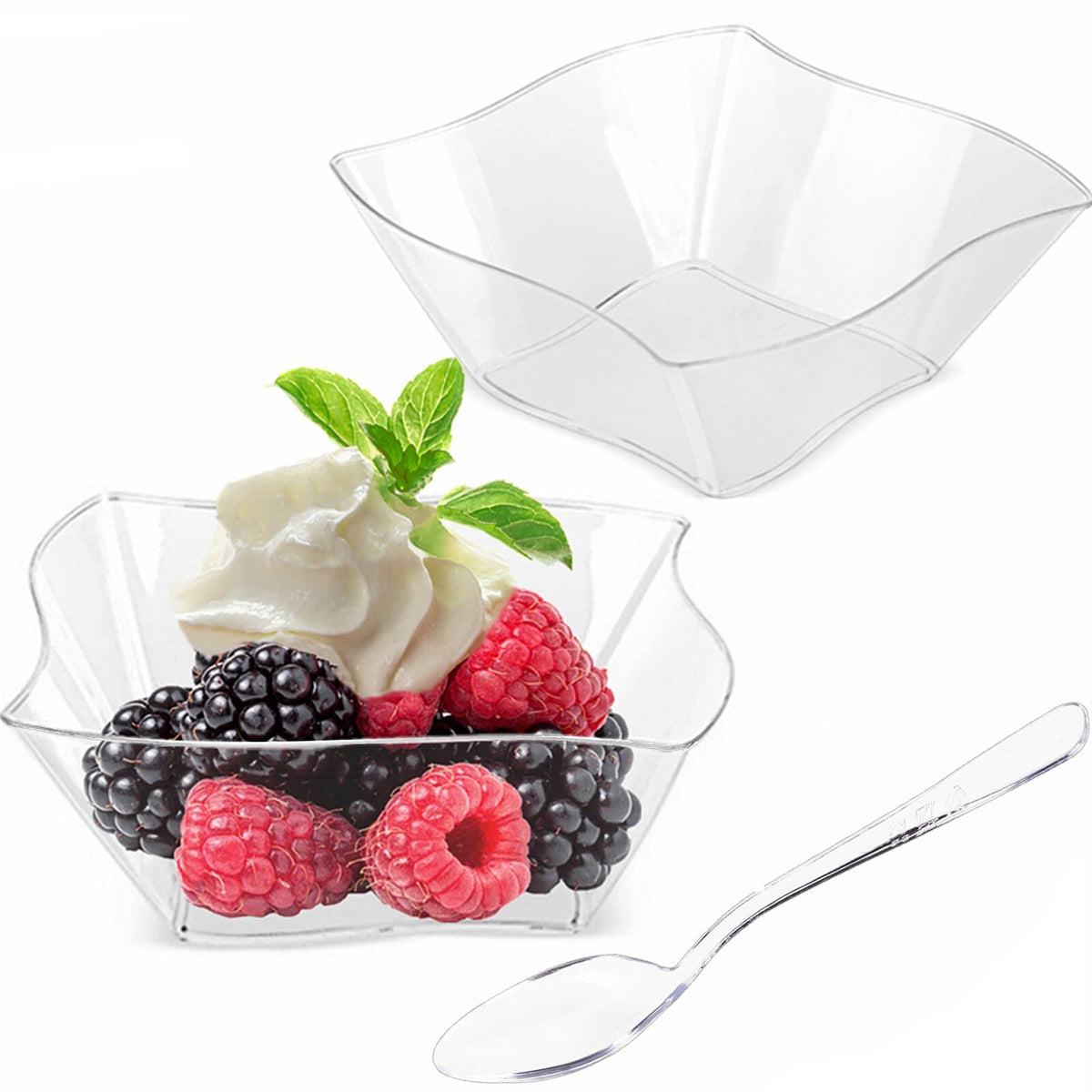 Toflen 50Ct 5 Oz Small Plastic Dessert Cups With Spoons, Clear Appetizer Cups For Parties Mini Serving Bowls, Hors D'Oeuvres Pla