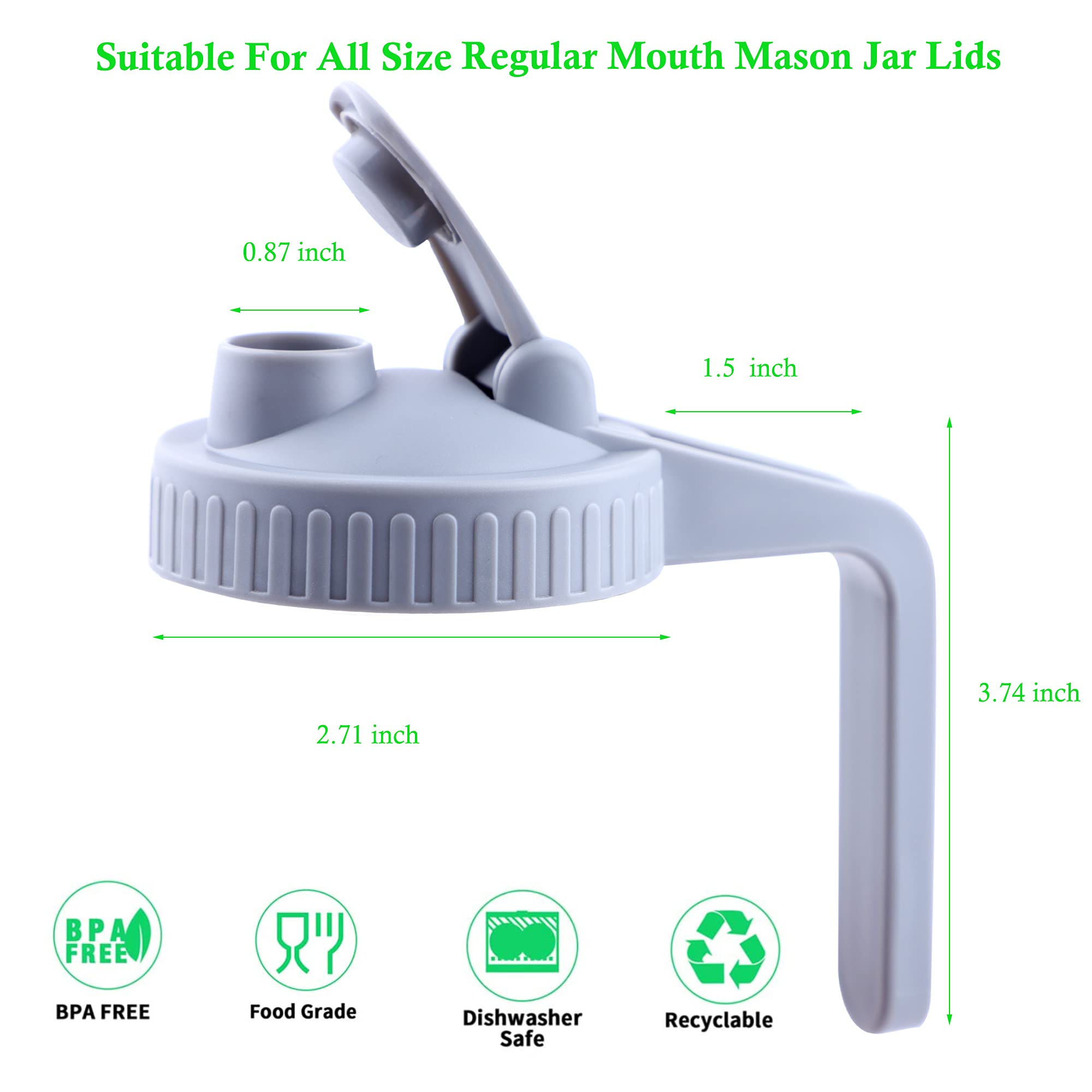Mason Jar Pour Spout Lid Regular Mouth With Handle, Airtight & Leak-Proof Flip Cap Lid, Easy Open & Pour, Turns Your Mason Jar I