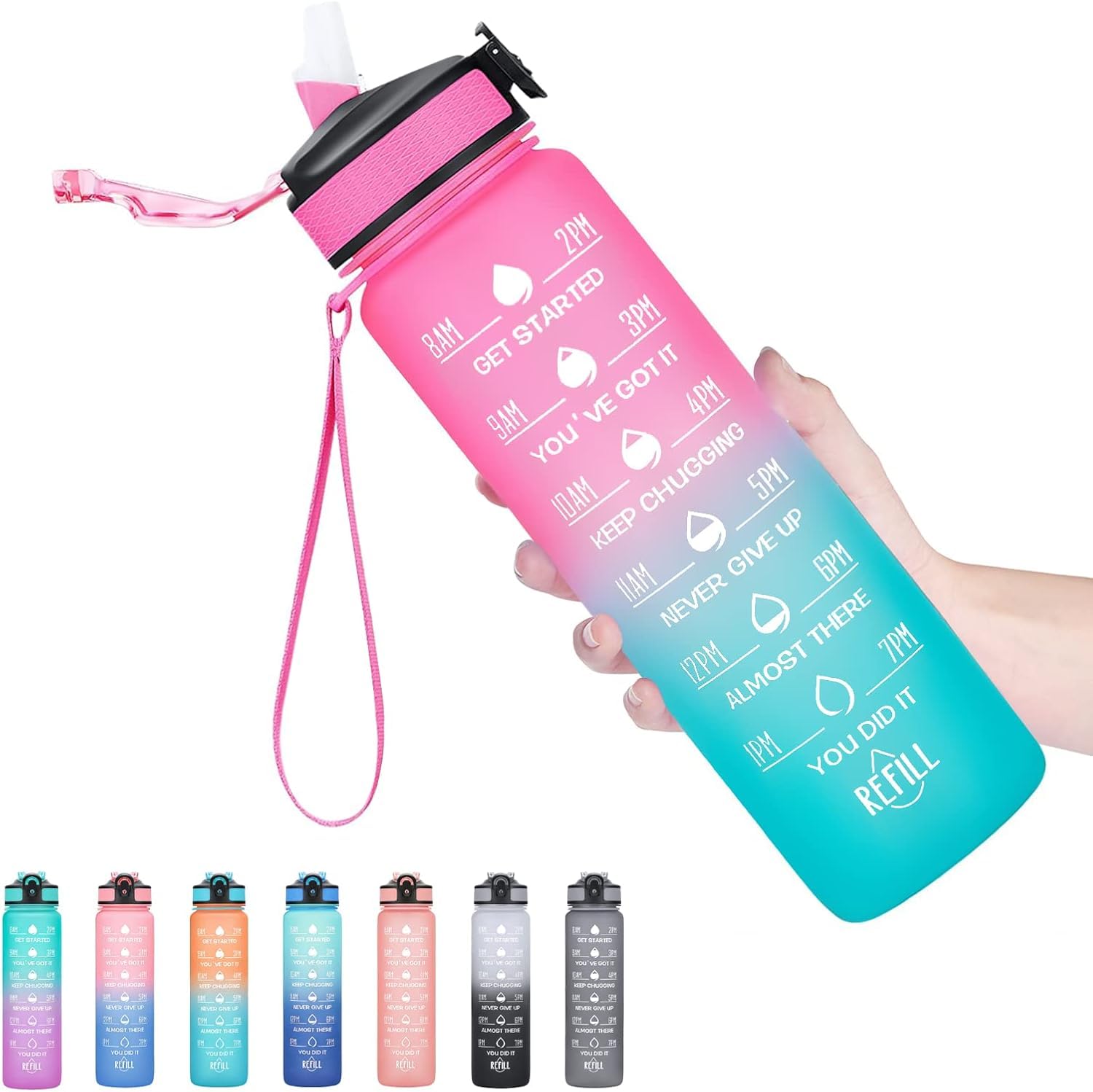 Rojdeal 1 Litre BpaFree Motivational Water Bottle With Straw, OneClick Open, LeakProof, Wide Mouth, Lightweight For Gym, Offi