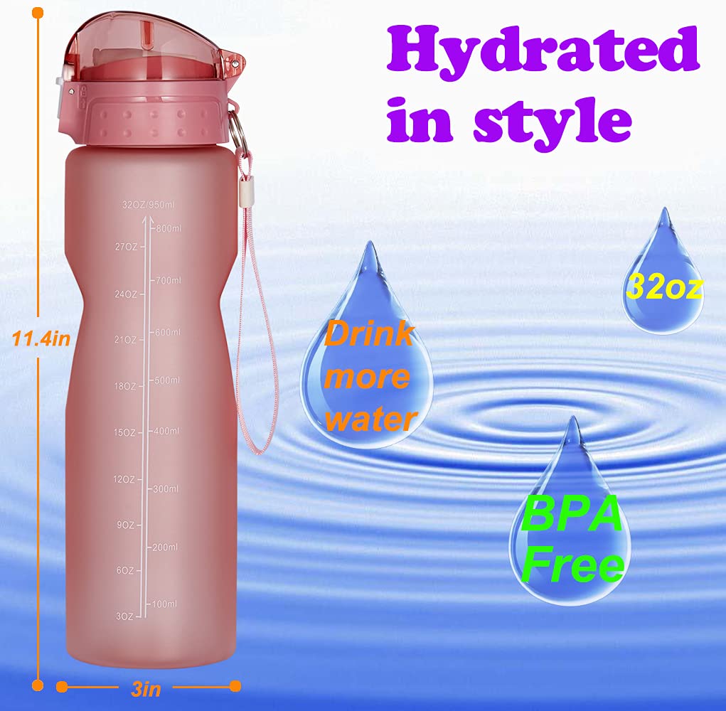 Goothdurs 32 Oz Motivational Water Bottle With Time Marker & Straw To Drink- Leak Proof Bpa Free Non-Toxin For Gym Running Outdo