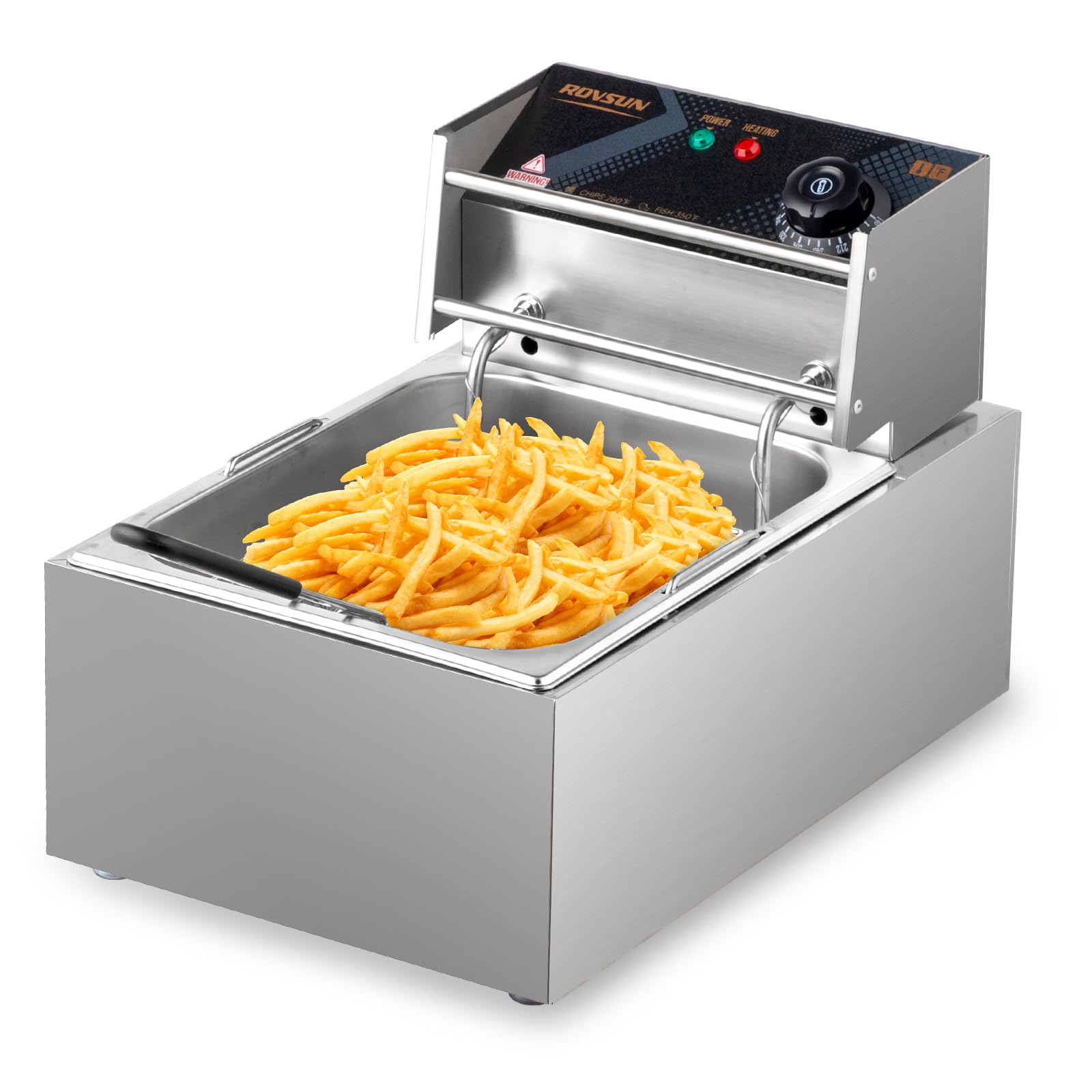 ROVSUN 11.4QT Electric Commercial Deep Fryer with Basket & Lid, Countertop Kitchen Frying Machine, Temperature Adjustable Stainl