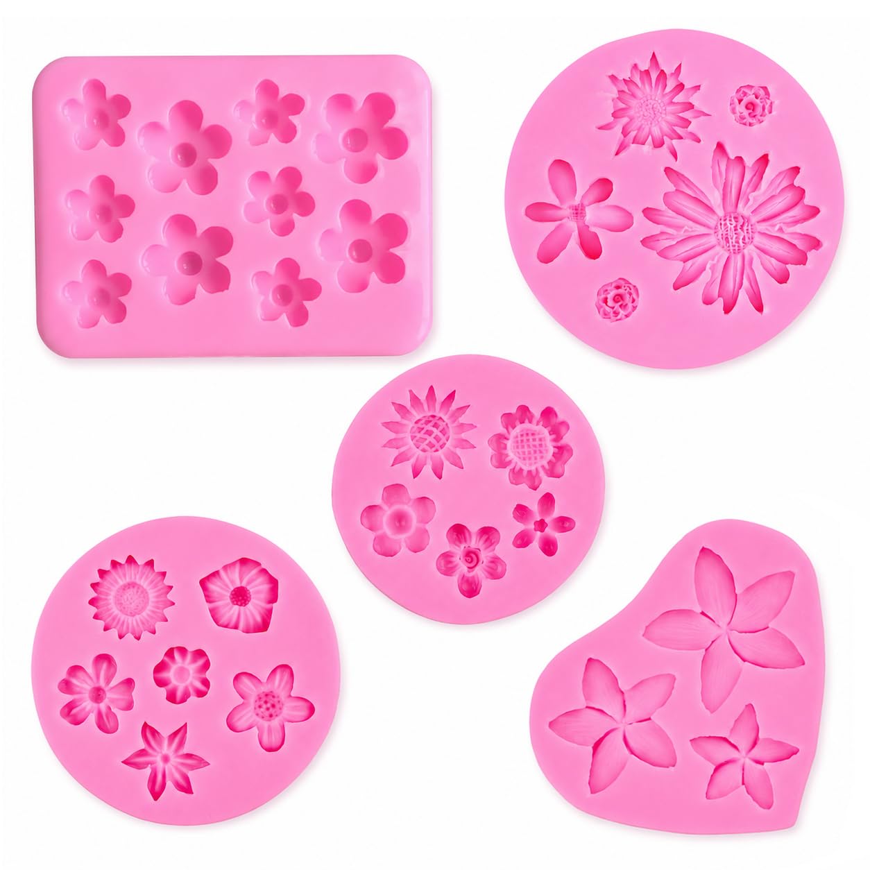 5 PCS Silicone Flower Molds, NonStick Daisy Sunflower Fondant Chocolate Molds For Cake Decorating Cupcake Topper Chocolate Cand