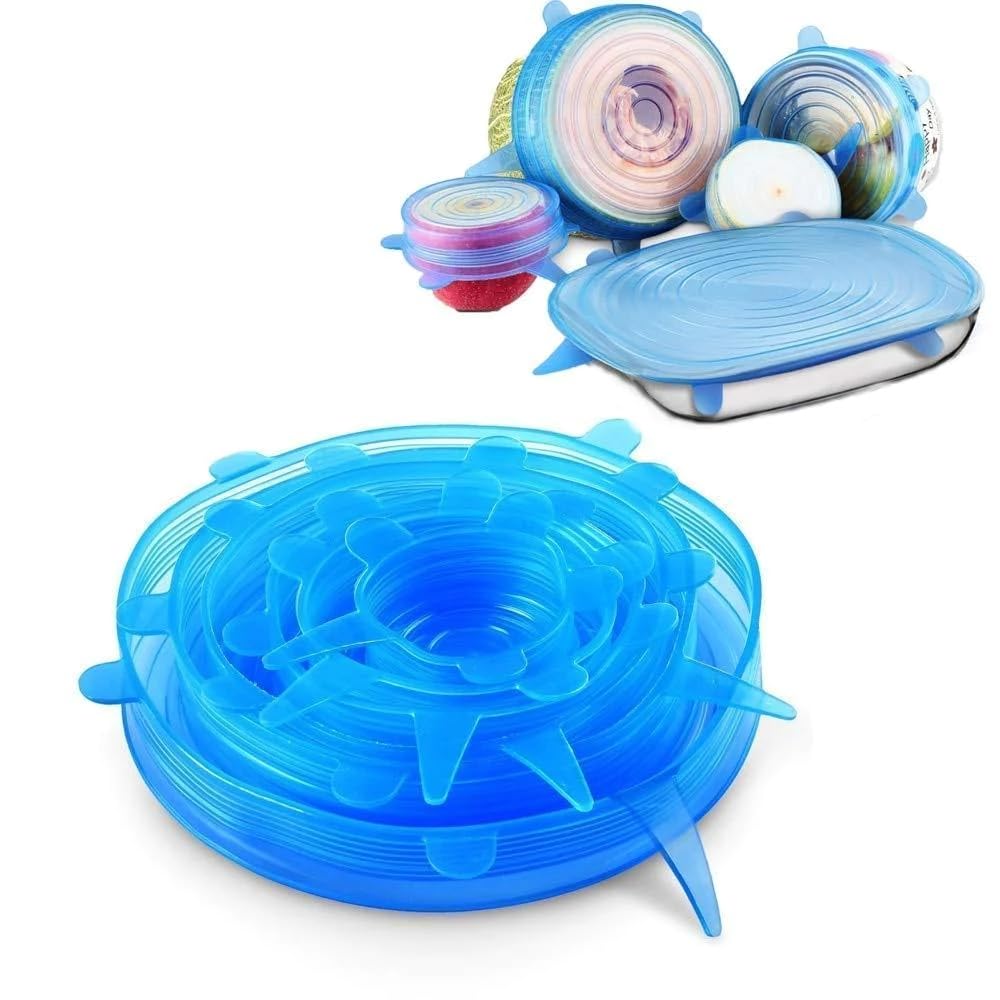 Ratehalf Silicone Stretch Lids 6 pcs Flexible Covers for Rectangle Round Square  Bowls Dishes Plates Cans Jars Glassware and Mu