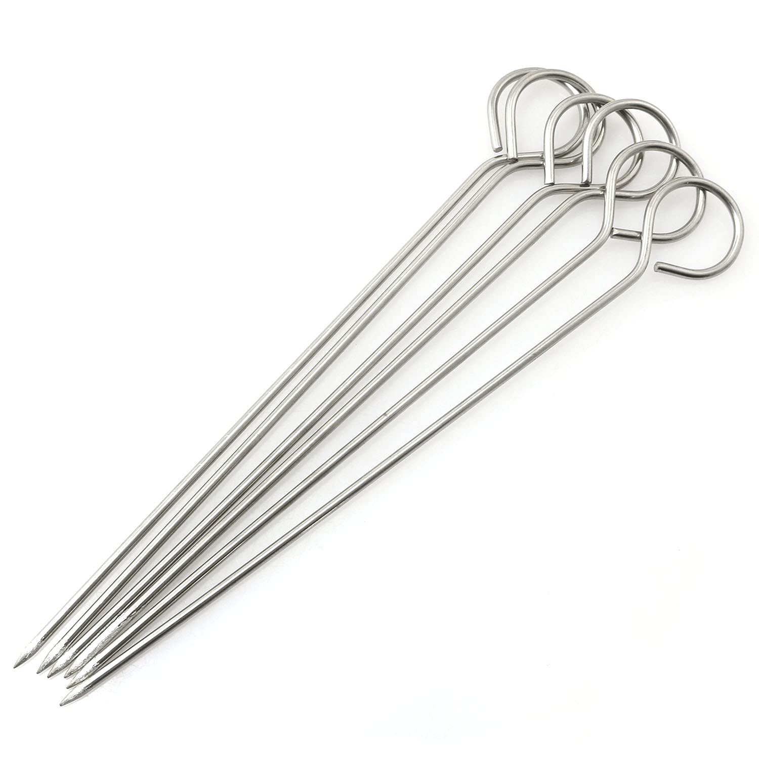 PZRT Stainless Steel BBQ Skewers - 12pcs (6x6" & 6x8") for Roasting Turkey, Shish Kebab & Trussing - Silver