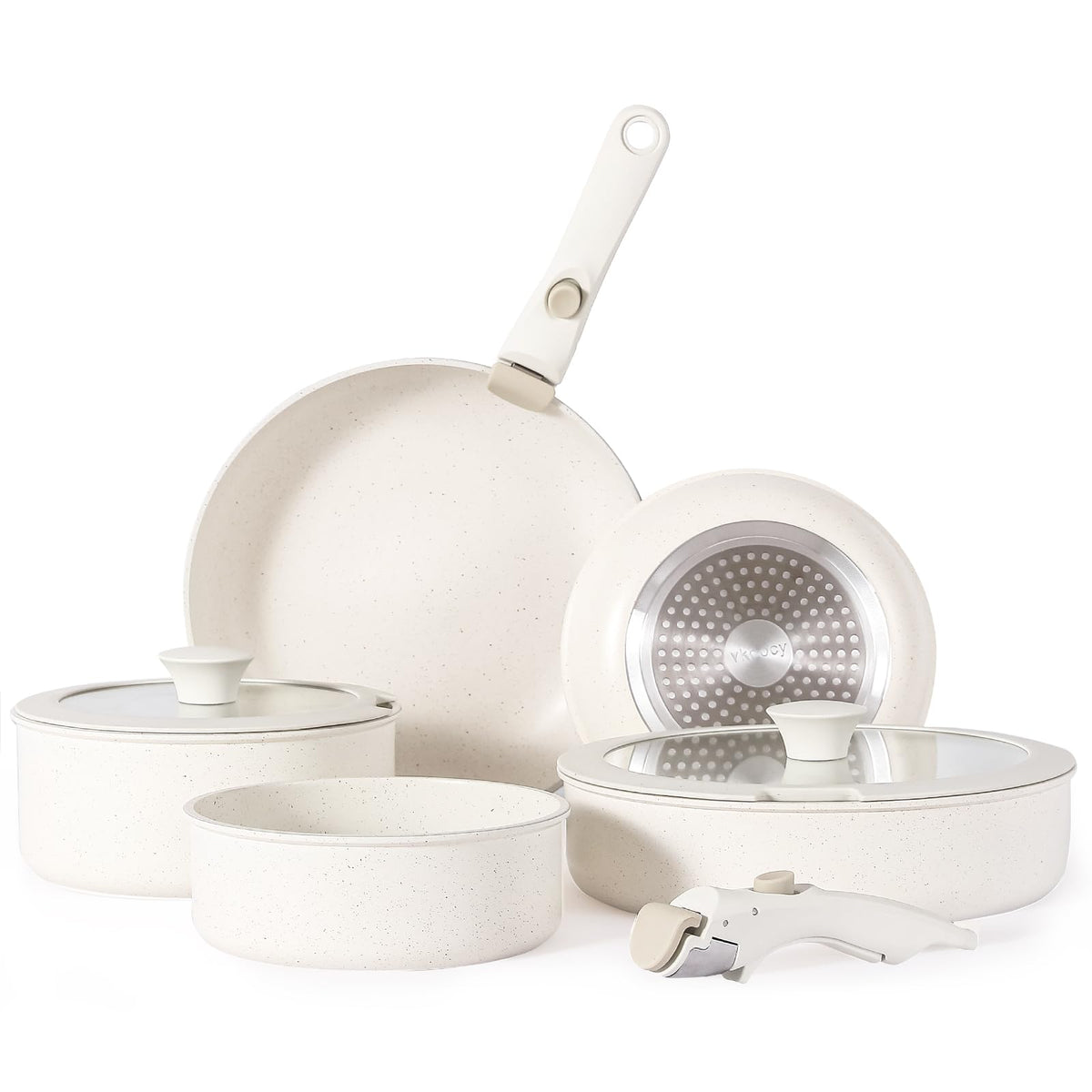 Vkoocy Non Stick Pot and Pan Set with Removable Handle, Ceramic Cookware Set Detachable Handle, Induction Kitchen Camping Stacka