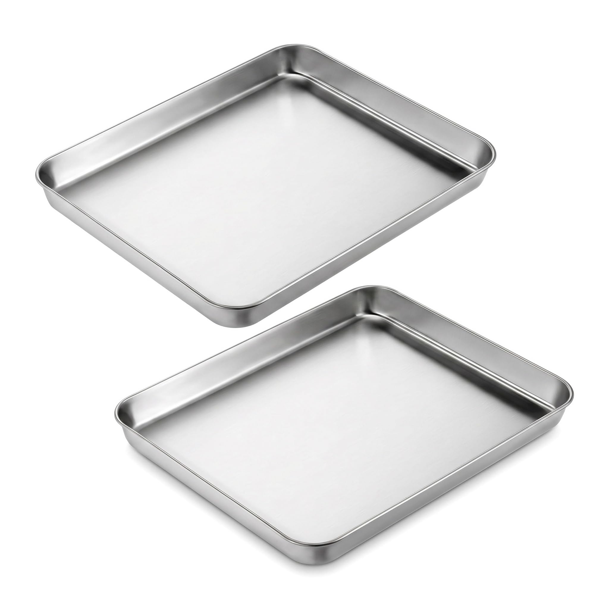 2 Pack Stainless Steel Baking Pans, 9 x 12 Inch Toaster Oven Trays, Small Replacement Baking Sheet Pans with Rolled Edge for Bak