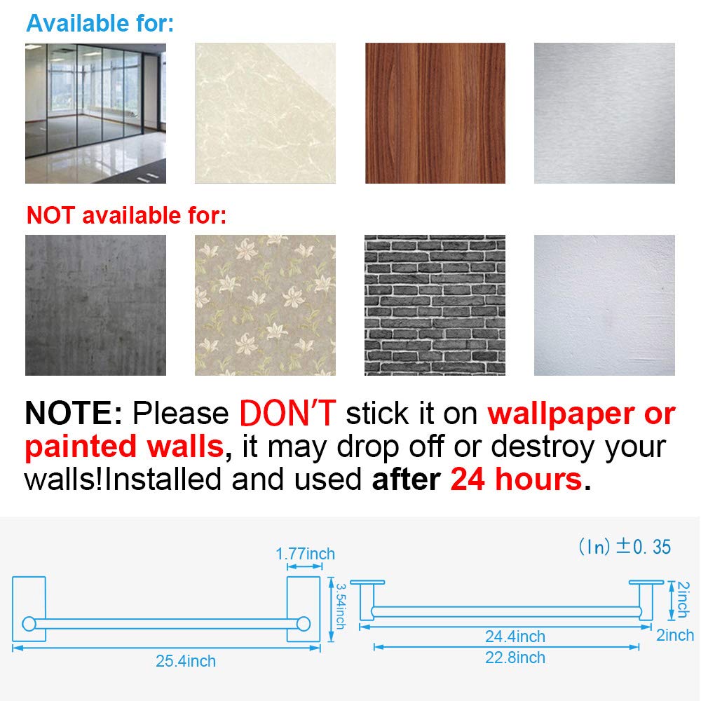 Nearmoon Self Adhesive Bathroom Towel Bar- Stainless Steel Bath Wall Shelf Rack Hanging Towel Stick On Sticky Hanger Contemporar