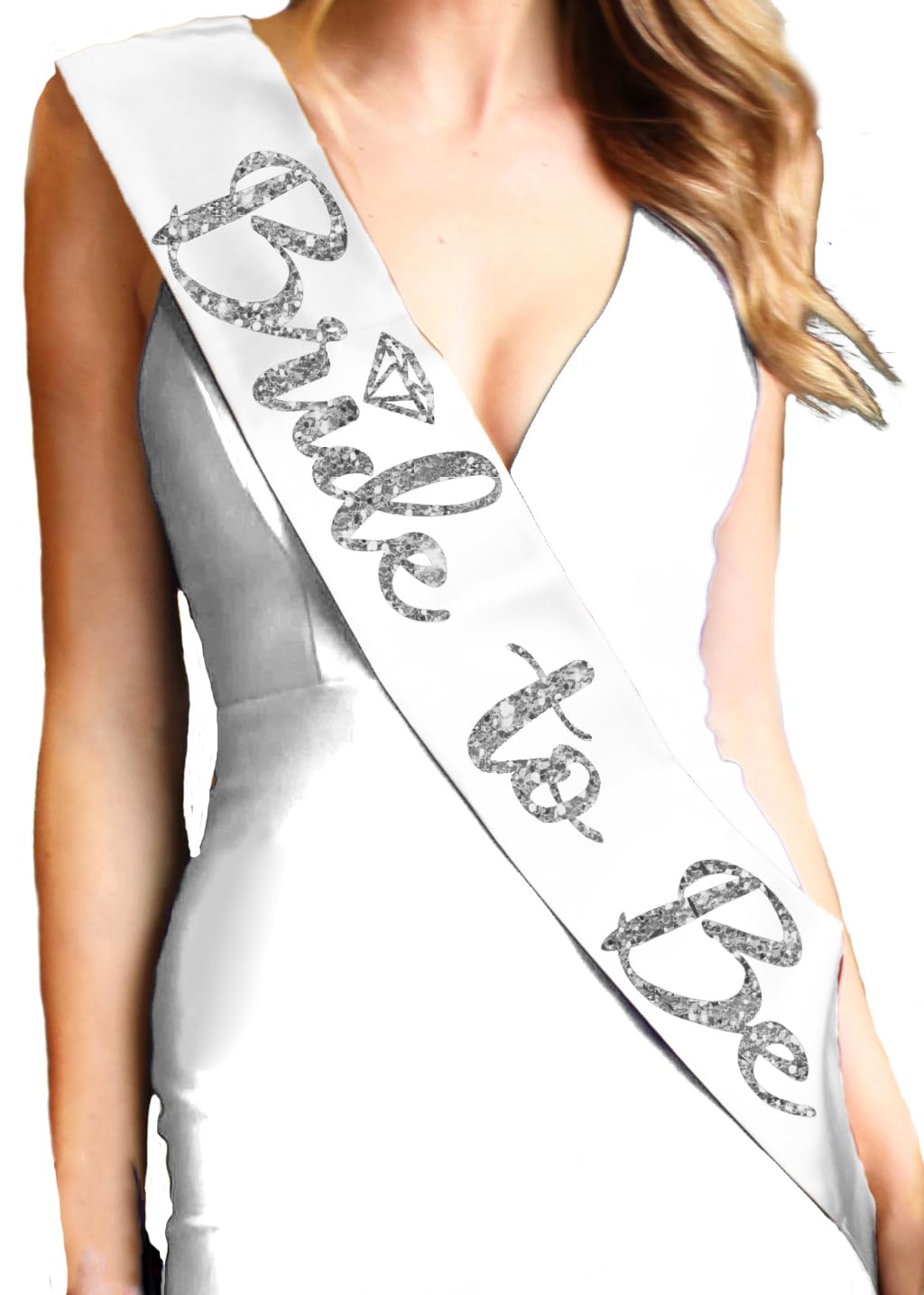 Bride To Be Sash White - Premium Bridal Grade Satin Silver Sparkle Diamond Bride To Be Bridal Grade Satin Sash - White Sash(Slvd