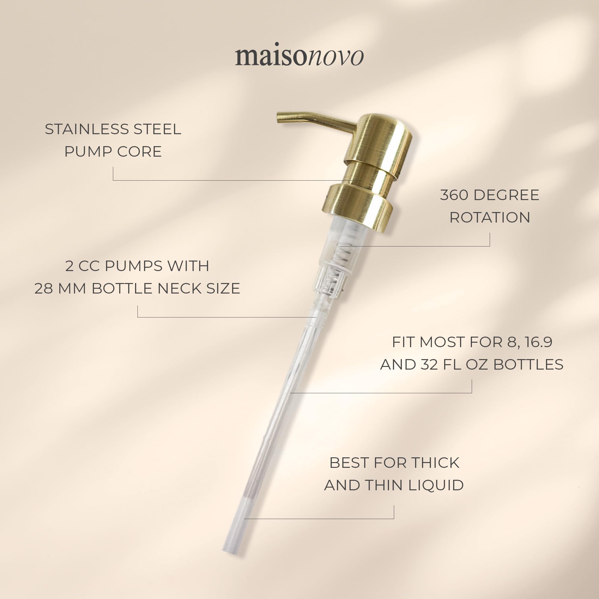 Maisonovo Soap Pump Replacement - 2X Gold Metal Pumps - Pump Dispenser - Soap Dispenser Pump Replacement - Stainless Steel Soap