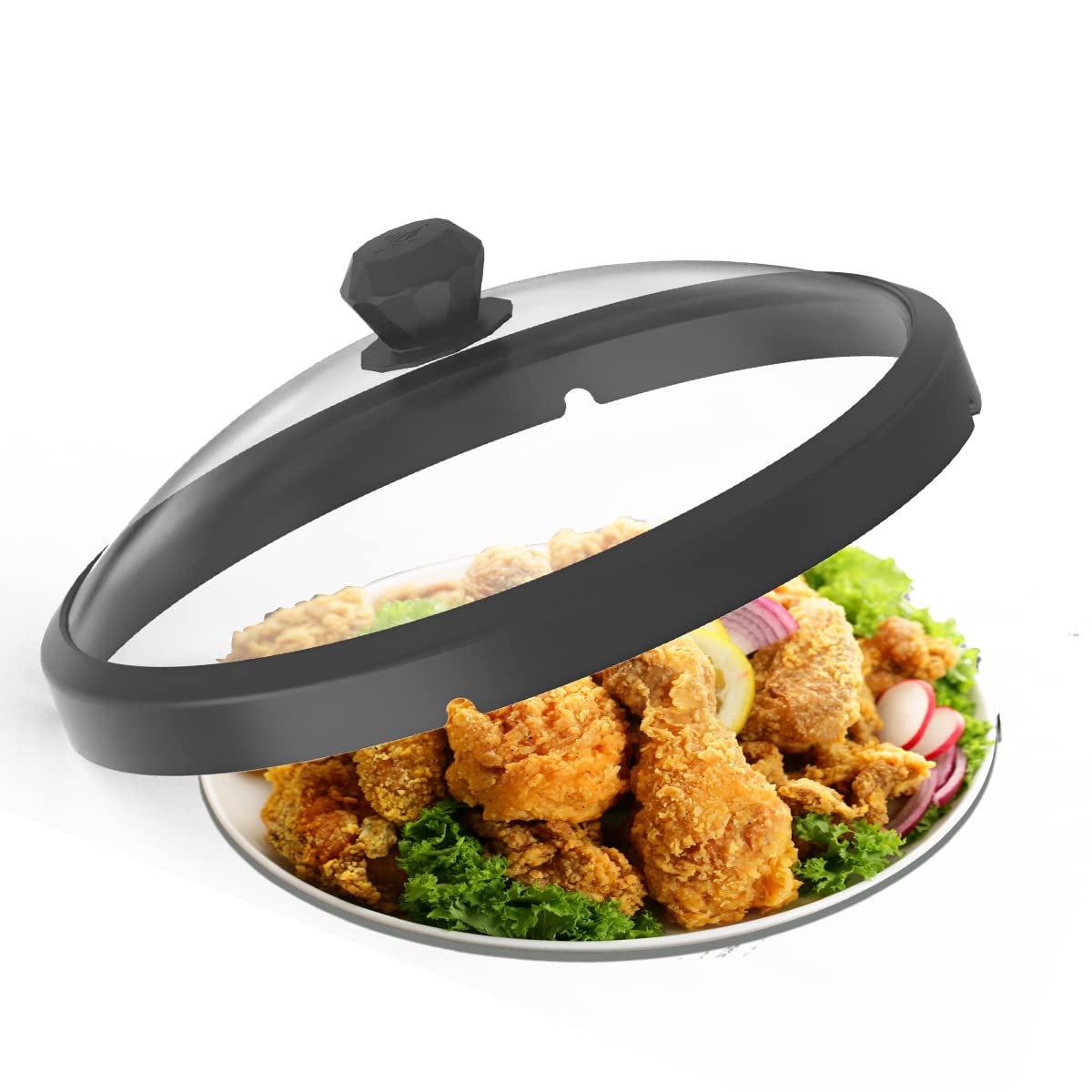 Microwave Glass Cover Splatter Guard Lid With Anti-Scald Silicone Handles And Vented Edge For Food Pot Plate Cover 10.5 Inch Bla