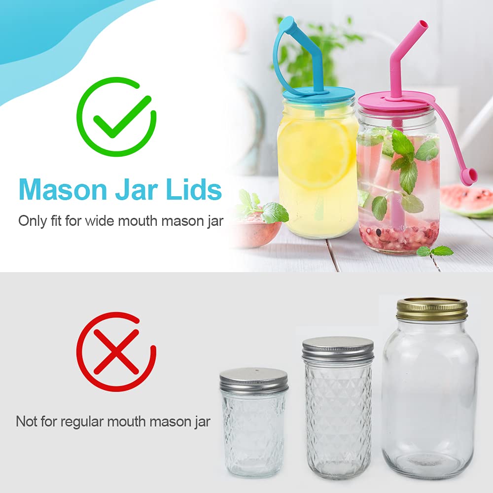Sophico Silicone Mason Jar Lids With Straw/Silicone Stoppers/Clean Brush, For Wide Mouth Mason Jar,4 Pack(Containers Not Include