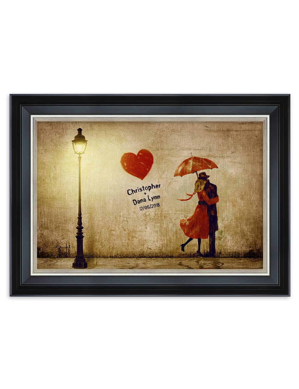 Ipic - Our First Kiss Personalized Framed Wall Art With Names And Date On, Giclee Prints With Solid Wood Frame, Customized Gift