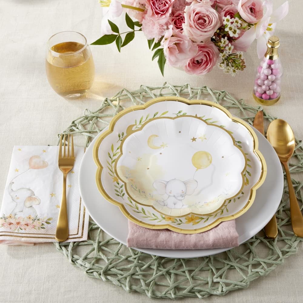 Kate Aspen Elephant Baby Shower 7 In. Premium Decorative Paper Plates (350 Gsm Weight -Set Of 16) | Party Supplies