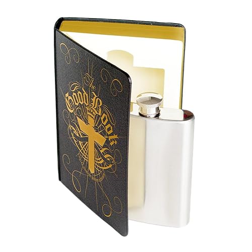 Suck UK Hidden Unique Gifts  Silver Good Book  4 oz Stainless Steel Flask  Hide Alcohol  Black