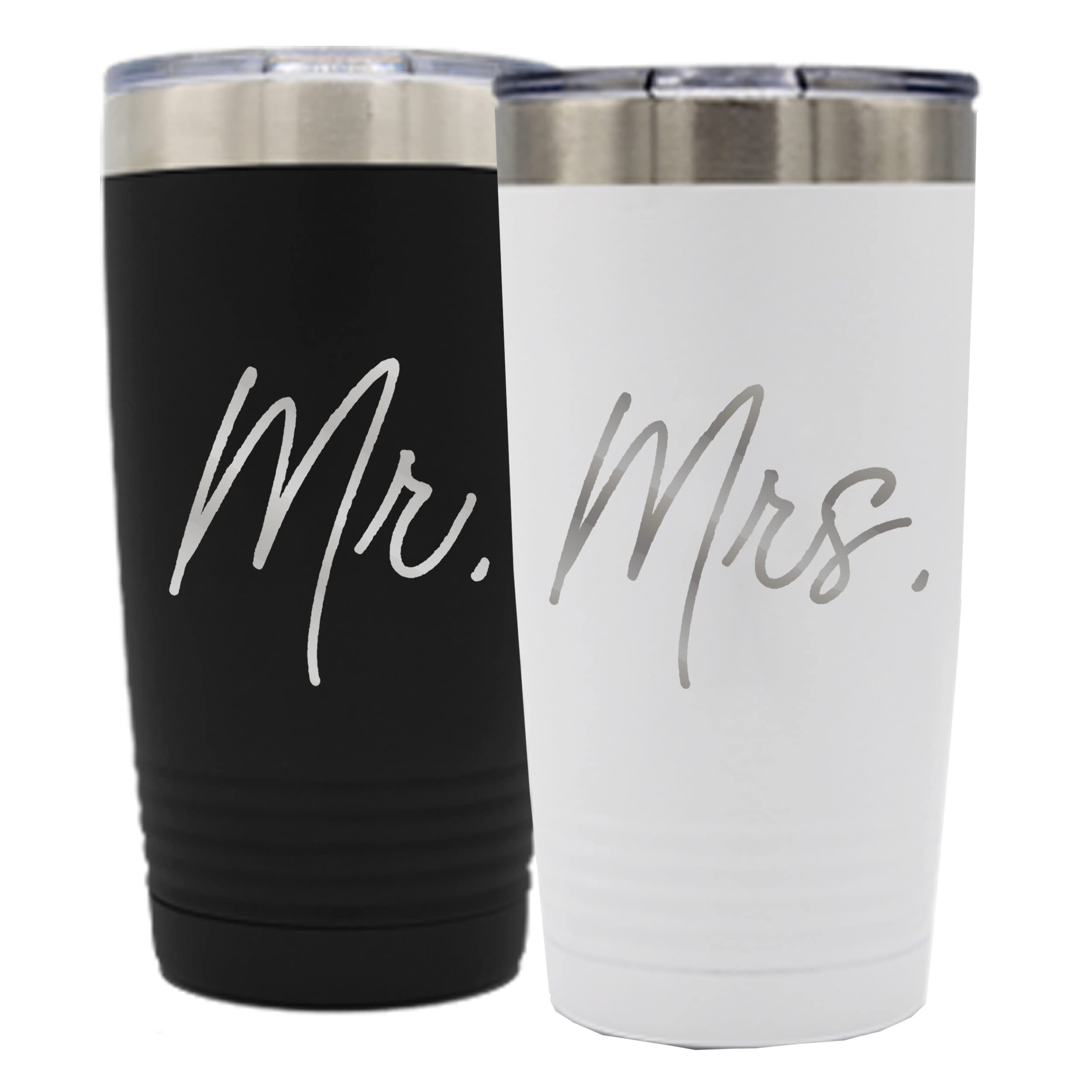 My Personal Memories Mr and Mrs Set of 2 Stainless Steel Powder Coated Double Wall Vacuum Insulated Travel Tumbler (Black Mr Whi