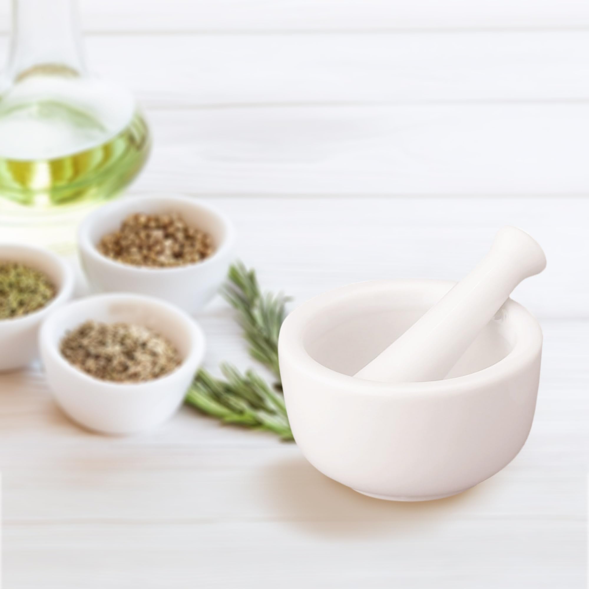 Hic Kitchen Mortar And Pestle For Grinding Spices And Herbs And Crushing Pills, Fine-White Porcelain