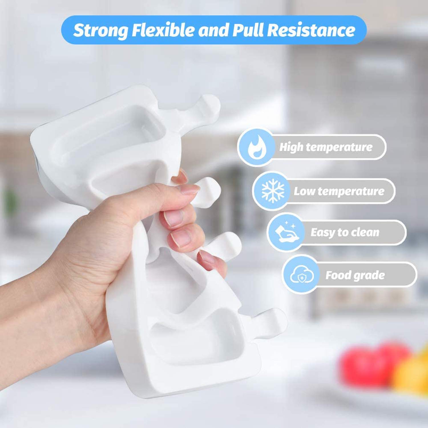 Popsicle Molds, 2 Pack Silicone Popsicle Molds For Kids, 4 Cavities Ice Pop Molds Oval With 50 Wooden Sticks For Diy Ice Cream