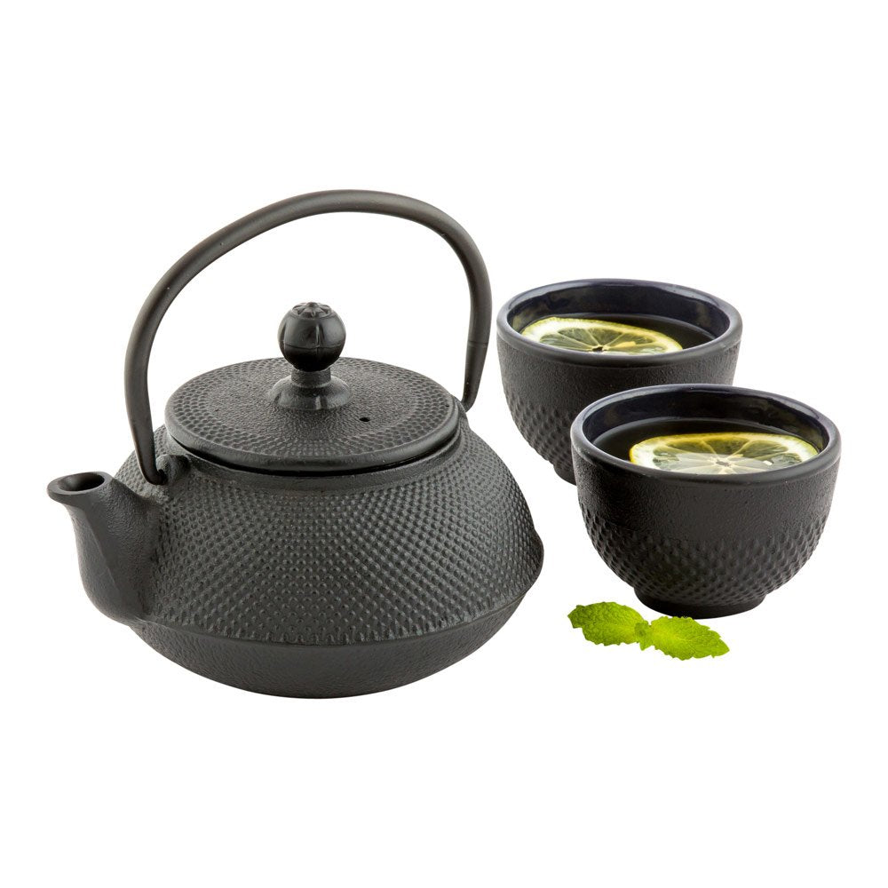 Restaurantware Tetsubin 20 Ounce Cast Iron Teapot 1 Hobnail Iron Teapot - With Strainer Retains Heat Black Cast Iron Japanese Te