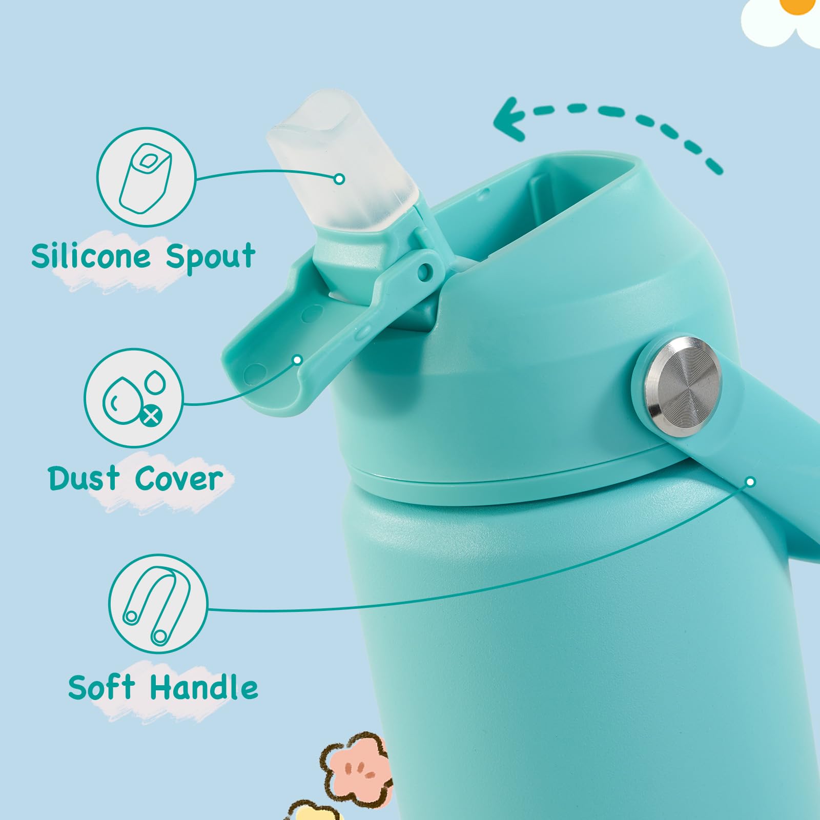 Kerilyn 12oz Kids Water Bottle 2 Pack, Stainless Steel Insulated Water Bottle Bulk, Toddler Cups with Straws Leak-Proof, Kids Wa