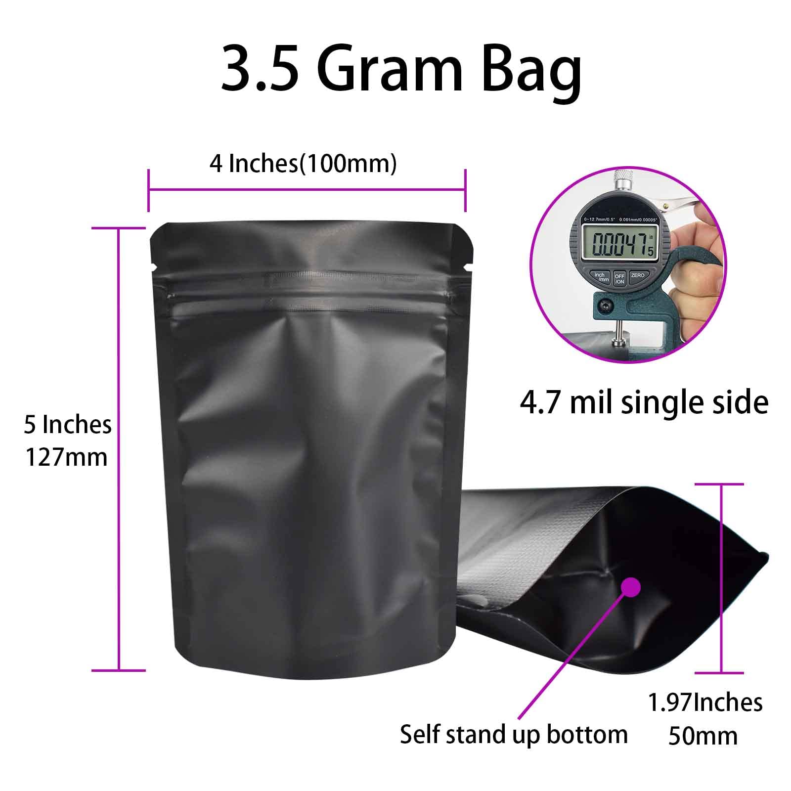 100 Pack Mylar Bag 35 Gram,47 Mil Thickness Smell Proof Bag,Stand-Up Packaging Pouch,Resealable Ziplock Foil Food Storage Baggie