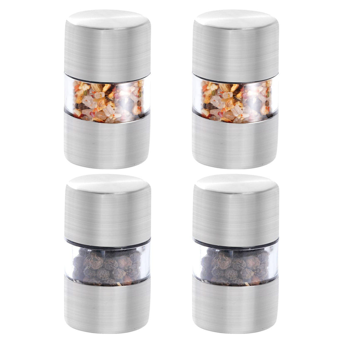Miayon 4Pcs Sea Salt And Pepper Grinder Set Transparent Tiny Spice Pepper Mill Shaker Portable Coarseness Ceramic Salt Grinder M