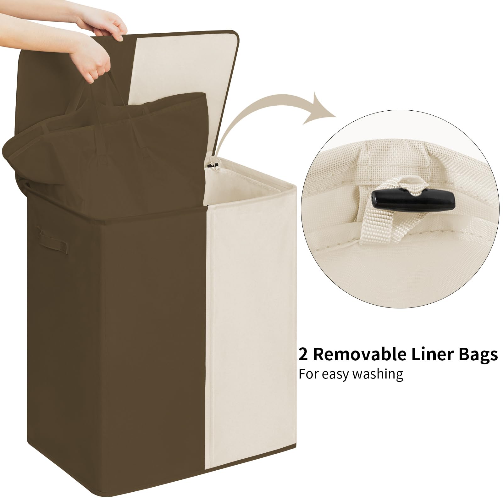 Wowlive Double Laundry Baseket With Lid And Removable Laundry Bags,154L Large Laundry Hamper 2 Section Collapsible Dirty Clothes