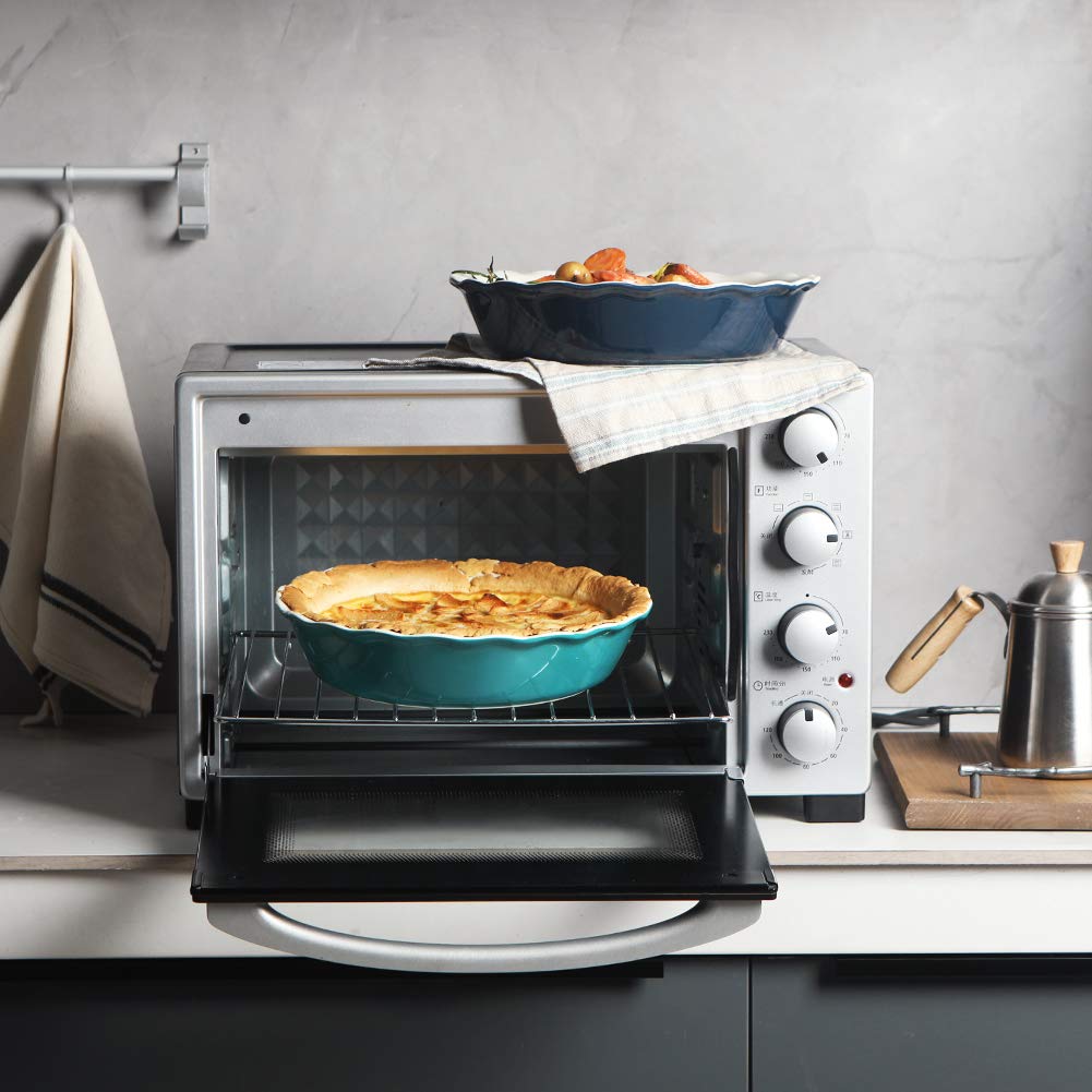 Sweejar Ceramic Pie Pan For Baking, 10 Inches Round Baking Dish For Dinner, Non-Stick Pie Plate With Soft Wave Edge For Apple Pi