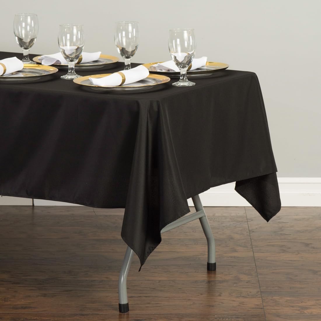 Ltc Linens 10 Pack Black Rectangular Tablecloths 60 X 126 Inches For 8 Feet Rectangle Banquet Tables With Half-Drop - Stain And